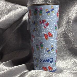 Swig Blue Tumbler with Colorful Mittens Design